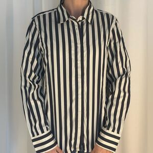 Banana Republic black and white striped button down blouse shirt